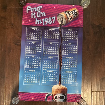 A&W Root Beer Bear calendar poster 1987 Vintage Promo Ad