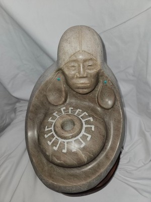 Sean Eder Sculpture, Alabaster Native American Indian Sculpture - signed