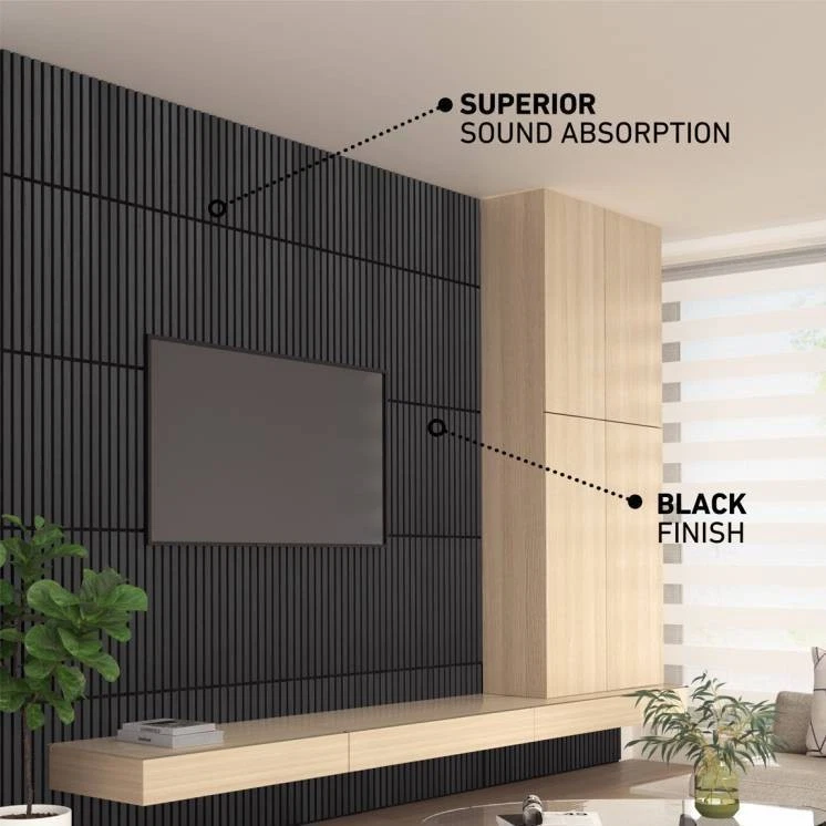 (4-PACK) ARTIKA Sonolok Sound-Absorbing Slatted Wall Panel Kit - Black Open Box - Image 3 of 4