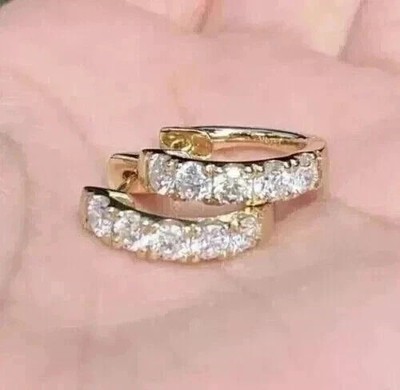 2Ct Round Cut Lab Created Diamond 14K Yellow Gold Plated Huggie Hoop Earrings