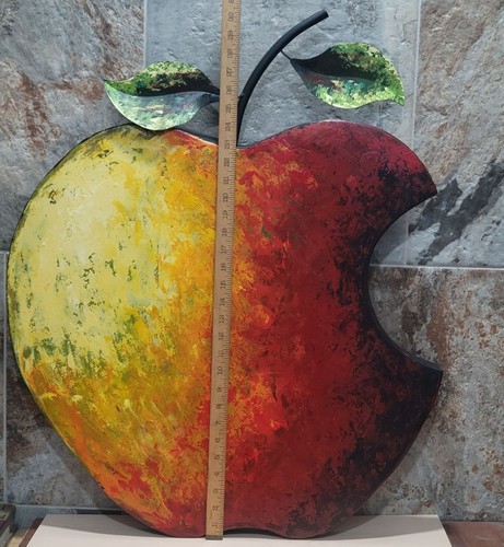 Arte de pared de metal manzana pintura al óleo mezcla amarillo rojo capas de pintura pared colgante - Imagen 3 de 13