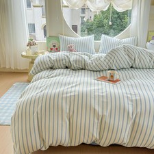 Stripe Duvet Cover Set Queen 100 Cotton Soft Lightweight Gauze Bedding Blue