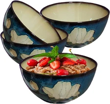 Ceramic Cereal Bowls for Kitchen - 28Oz Soup Bowl Set of 4 for Ramen, Salad, Ric