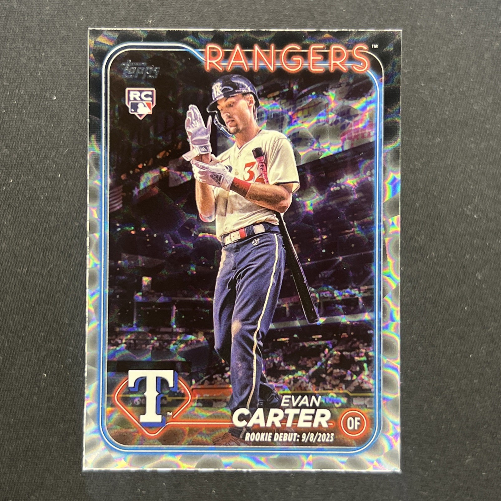 2024 Topps Update #US58 Evan Carter Silver Ice Foilboard Rangers RC Rookie