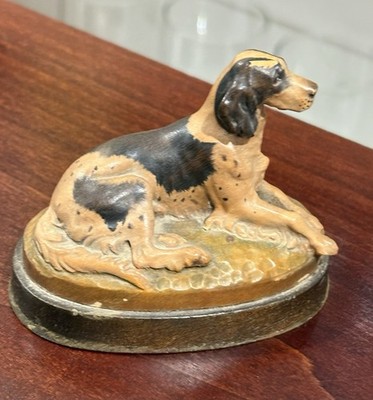 Vintage Helmet Diller Anri Italy Wood Carved English Setter Dog Figurine Signed