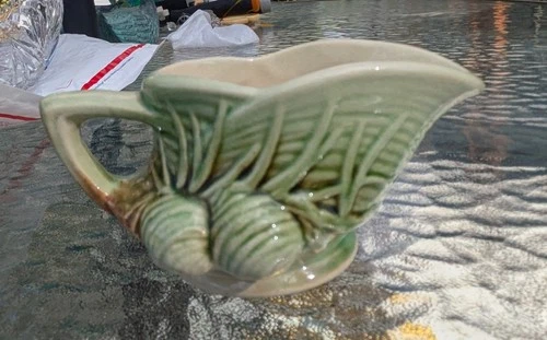 McCoy Pottery Creamer Pinecone Green Brown Vintage 1940's. BGC