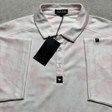 Bad Birdie Men's M Pique Polo Short Sleeve Golf Day Dreamin' Blush White Pink