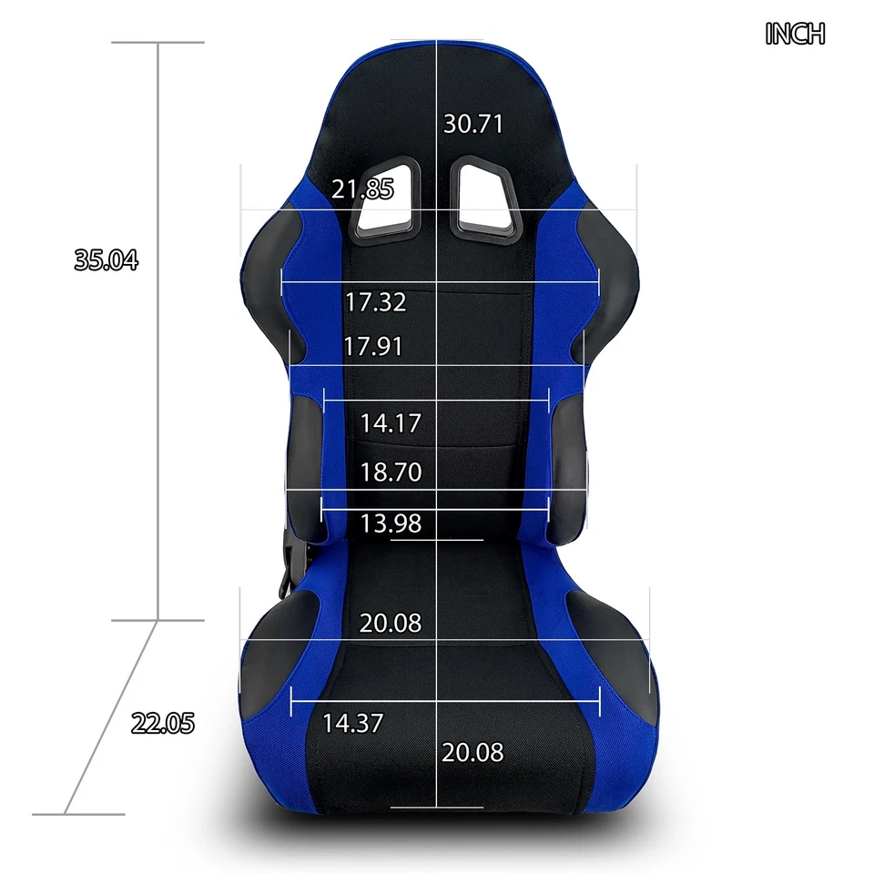 Reclinable Black&Blue Patches Fabric Pineapple Racing Seats Left/Right W/Slider - Image 2 of 4
