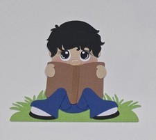 Reading Boy Sitting Black Hair. Scrapbook, Card Making Paper Piecing