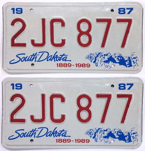 South Dakota 1987-1990 License Plate Pair Set 2JC 877 Pennington County Unused