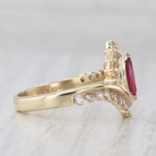 0.92ctw Marquise Rubino Diamante By-Pass Anello 14k Oro Giallo Misura 6.75 - Foto 5 di 10