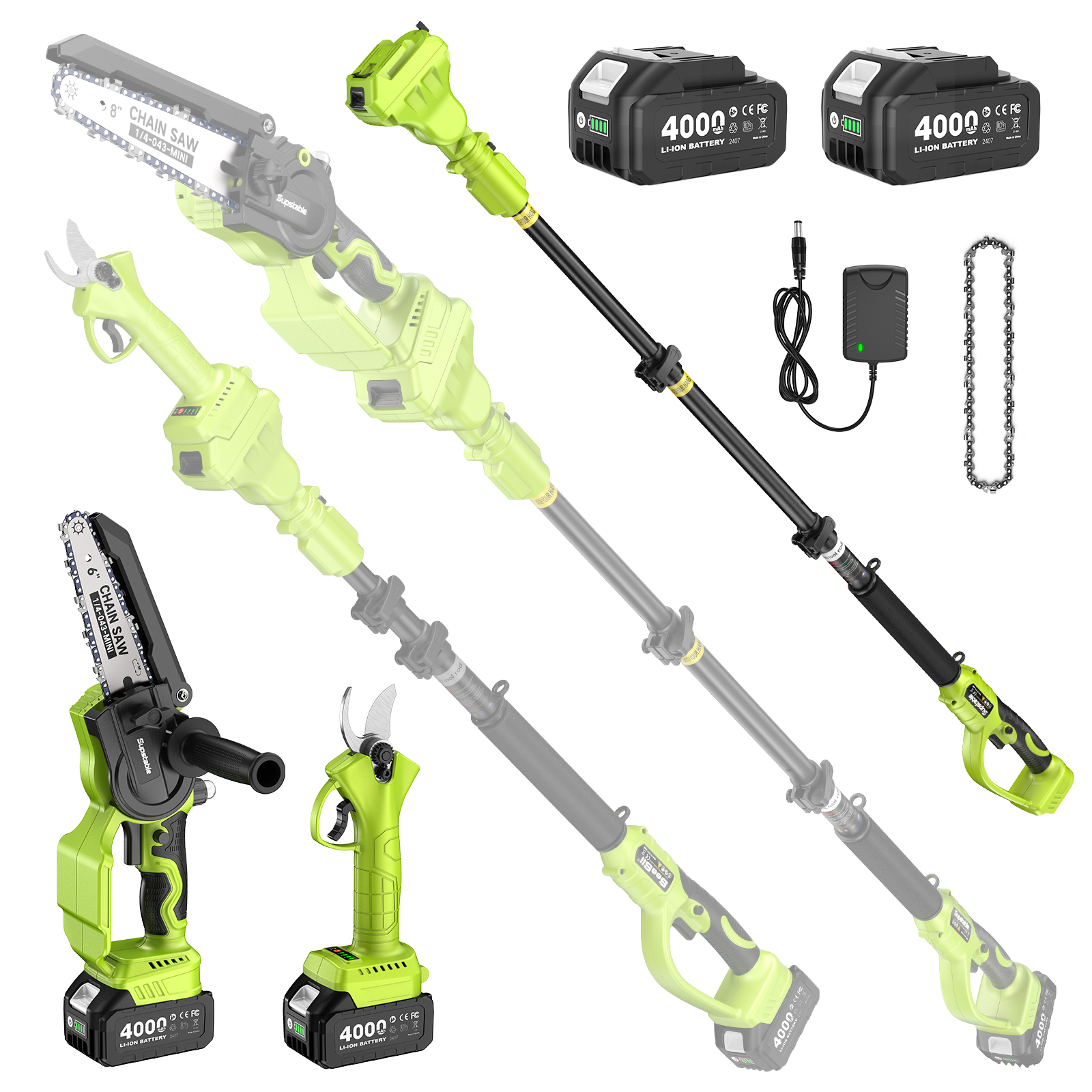 9ft Extension Pole Saw & Pruning Shears,6in Electric Cordless Chainsaw Combo Kit