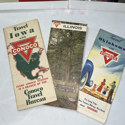 Vintage Conoco Oil Road Highway Maps Lot Of 3