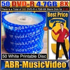 50 Printable White Glossy DVD-R 4.7GB 8X Recordable DVD-R Disc (Water Resistant)