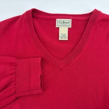 LL Bean Mens Medium Red Cotton Cashmere V-Neck Pullover Sweater 274603 M-REG