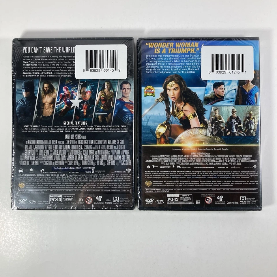 Wonder Woman & Justice League DVD Widescreen Gal Gadot DC Movies (NEW/SEALED) - Image 2 of 3