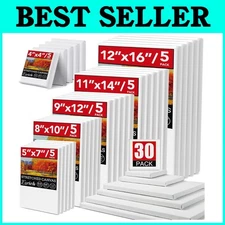 Stretched Canvas Set for Painting - 6 Sizes, 30 Pack