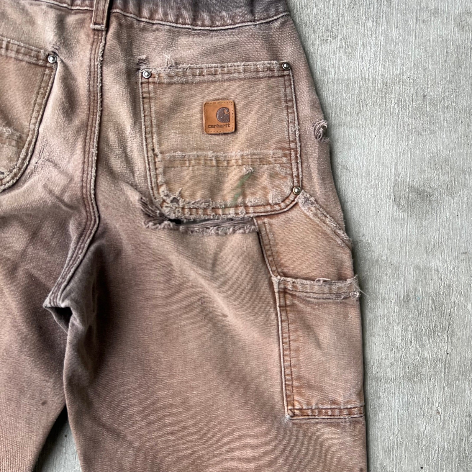 Carhartt brown faded thrashed double knee work wear carpenter pants thumbnail 11