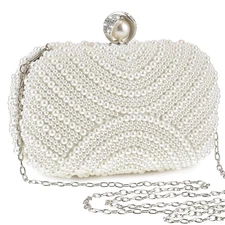 Pearl Clutch Purse Women Evening Bag Beaded Handbag Artificial Pearl Bride Pu...