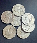 90% Silver Coin Lot – $1.75 Face – 7 Washington Quarters – Pre 1965