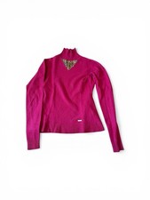 Just Cavalli Women s Fuchsia Mock Neck Sweater with Leopard Inlay