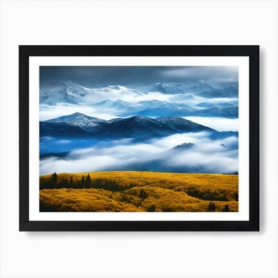 Wolken über den Bergen Kunstdruck gerahmt Wandbild Poster Leinwanddruck Bild