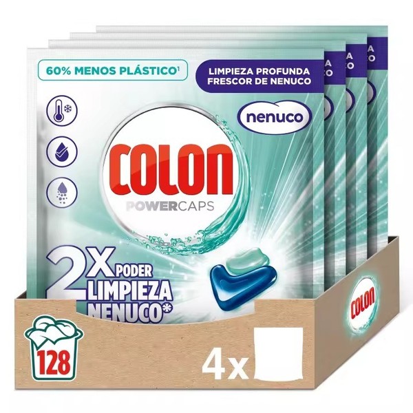 Colon Nenuco Detergente para la Lavadora -128 Cápsulas, Apto Ropa Blanca y Color