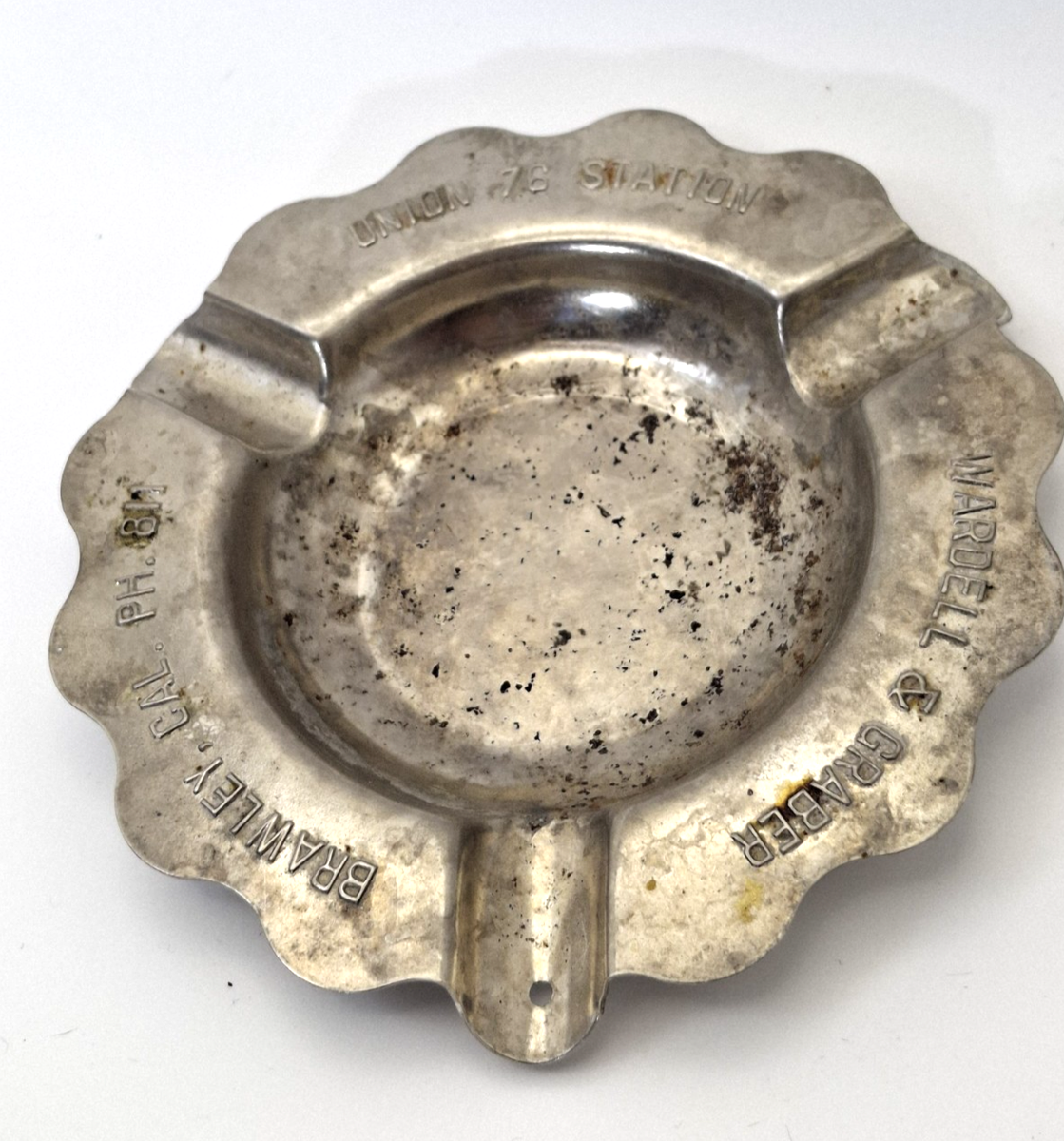 Vintage 1950's Metal Ashtray Brawley Cal Union 76 Station Wardell