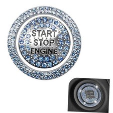 Rhinestone Push Start Button Cover, Bling Push to Start Cover Sticker, Blue