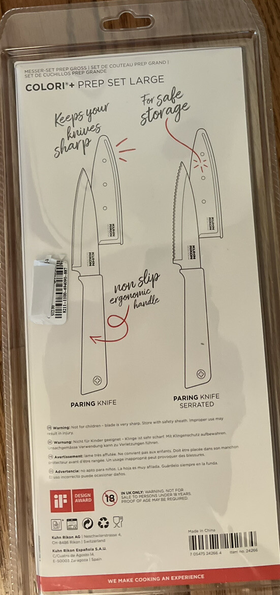 Kuhn Rikon COLORI+ Straight & Serrated Paring Knife Set, Red, Yellow, Green