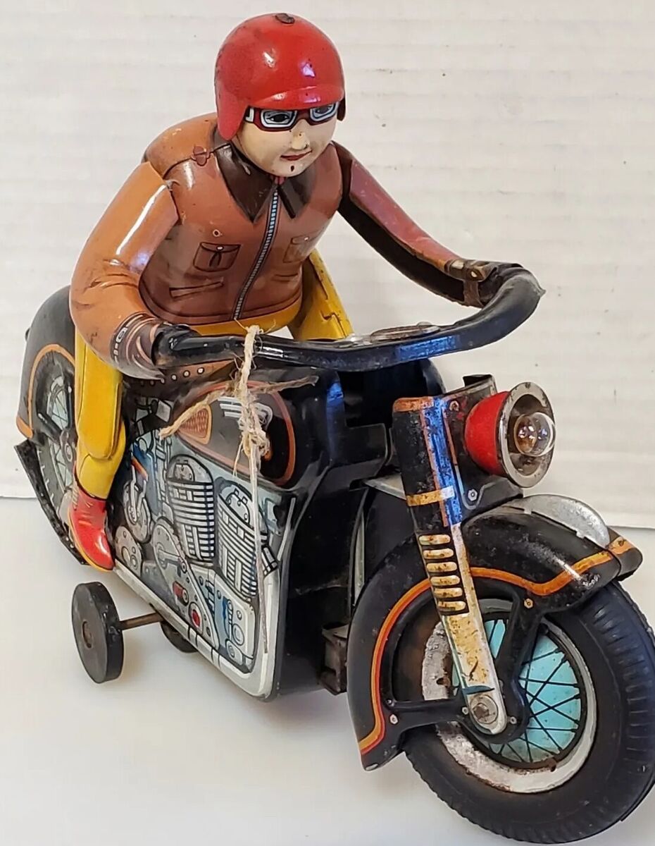 VINTAGE TOY 1950s MOTORCYCLE TIN LITHO BATTERY OP. T.M. VINTAGE TOY 1950s MOTORCYCLE TIN LITHO BATTERY OP. T.M.