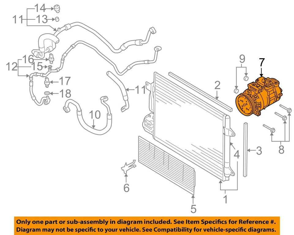 Used A/C Compressor fits: 2015 Volkswagen Tiguan 1.8 Grade A Foto 3 de 4