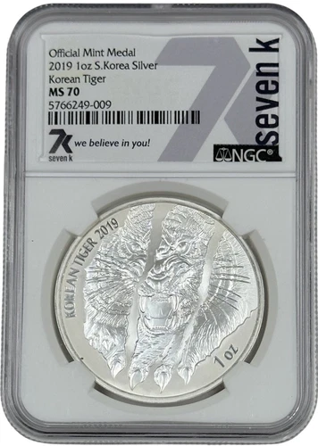 2019 South Korea 1 oz Silver Korean Tiger Medal 7k NGC Mint State MS 70