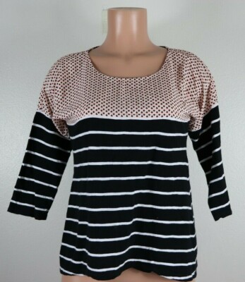 Postmark Women s Small Multi Color Shirt Stripes Classic Neckline ¾ Sleeve 