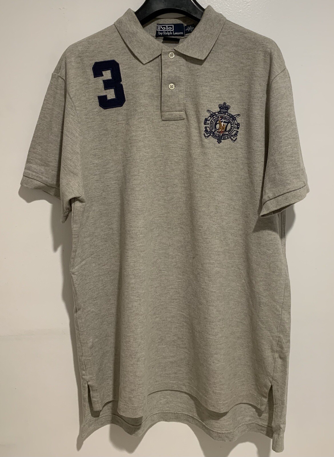 Polo Ralph Lauren Maglia Collaro Taglia L Grigio Varsity Rugby Cotone 3 Logo Pony