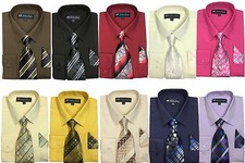Men's Basic dress shirt Tie with Hanky 35 Cotton 65 Polyester solid Colors 21B