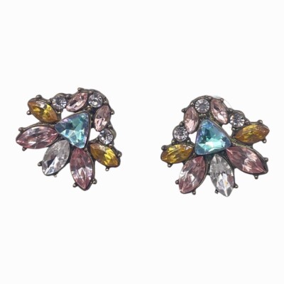 BAUBLEBAR Clear Rhinestone Pink Blue Yellow Studs Pierced Earrings