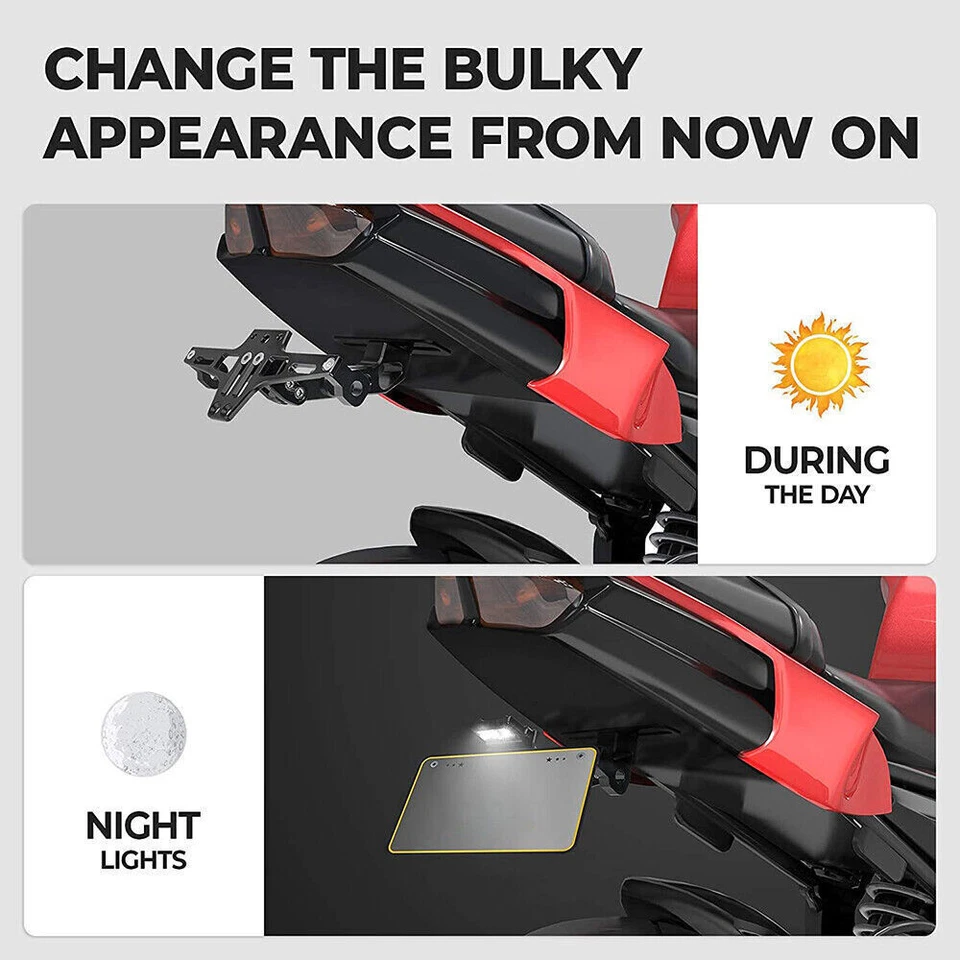 Soporte universal para placa de matrícula ordenado cola de motocicleta eliminador de guardabarros luz LED Foto 3 de 4