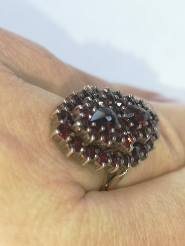Ring silver 900 gold-plated antique boat ring garnets size 62/19.7 mm - Picture 10 of 11