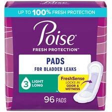 96 Count Poise Incontinence Pads & Postpartum Incontinence Pads, 3 Drop Light