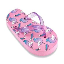 NWT Girls Flip Flops UNICORNS Glitter Pink Size 1/2 Free Gift