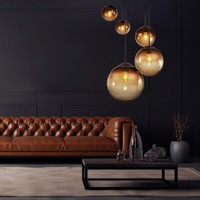 HäNgeleuchte Pendellampe HäNgelampe Wohnzimmerleuchte Glaskugel Amber 5 Flammig