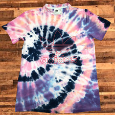 adidas Originals Trefoil Pink Logo Women's Graphic Tie-Dye Tee Size S Stretch