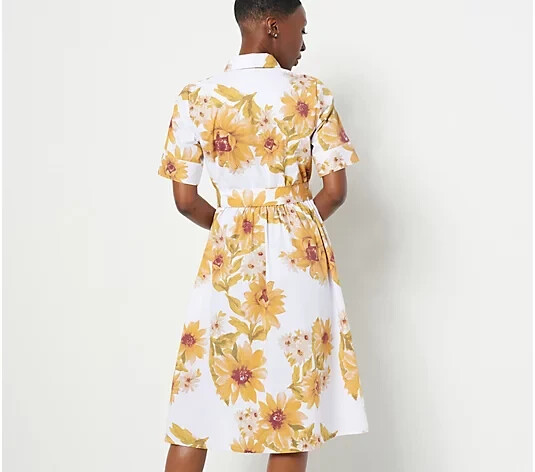 J Jason Wu Stretch Cotton Printed Novelty Shirt Dress-Blue Floral