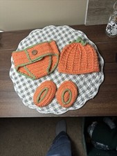 So 'Dorable Baby Crochet-Knit Pumpkin Diaper Cover, Hat, and Booties 0-6mos NWOT