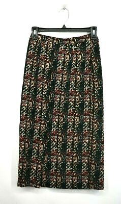 Everleigh Womens Plaid Knit Midi Skirt Black Gold Stretch Waist Business