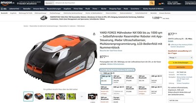 *Unbenutzt * YARD FORCE Mähroboter NX100i bis zu 1000 qm, Selbstfahrend, App st.