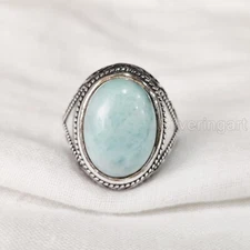 NATURAL DOMINICAN LARIMAR SOLID 925 SILVER HEAVY CHRISTMAS OXIDIZED MENS RING