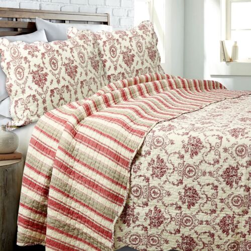 French Medallion Burgundy Red 100% Cotton Quilt Set Bedspread Coverlet