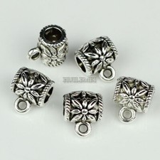 100pcs Flower Pendant Bails Jewelry Hangers Antique Silver Connectors Bails CP04